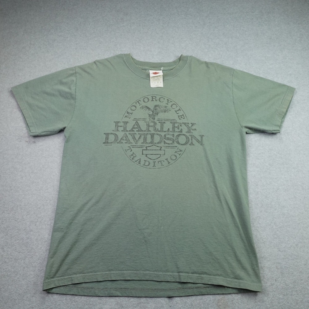 Harley Davidson T-Shirt Mens Large Green Graphic Short Sleeve Grand Canyon